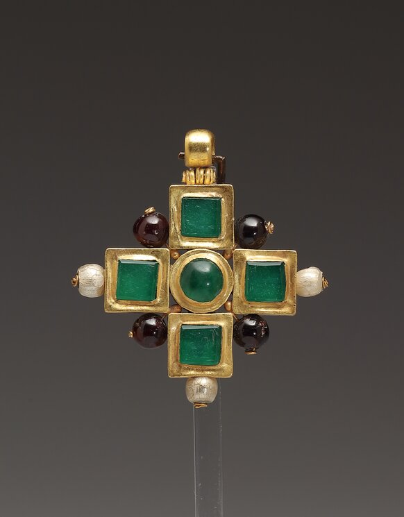 A Gold Cross Pendant with Inlays