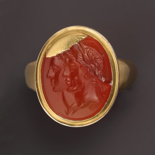 A Gold Ring with Carnelian Intaglio (with Two Profile Heads)