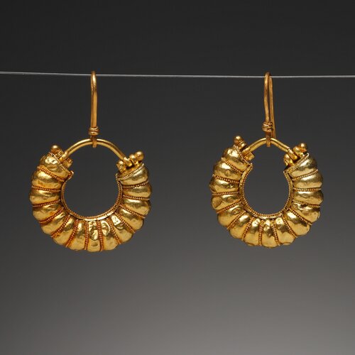 A Pair of Gold Earrings with Granulation